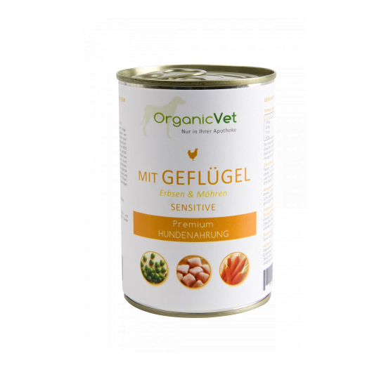 OrganicVet Sensitive Pasari de curte mazare morcov 400g