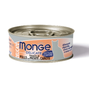 Hrana umeda super-premiu Monge Delicate Cat Pui si Cartofi 80g