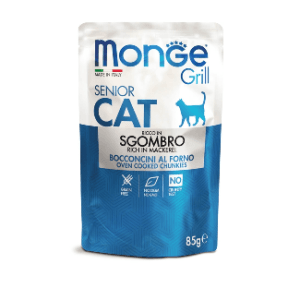 Hrana umeda super-premiu Monge Grill Chunkies Senior Cat Macrou 85g