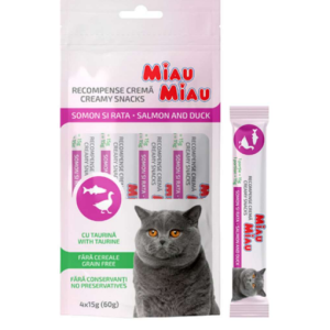 Recompensa Pisici Miau Miau Crema cu somon si rata 4x15g