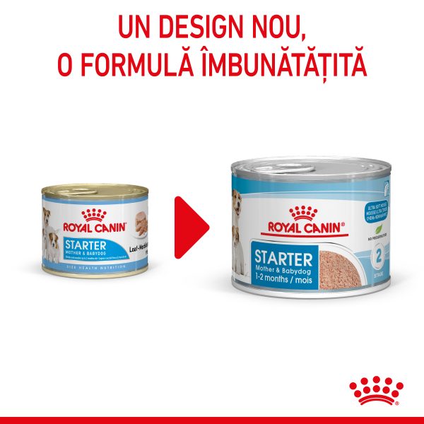 Royal Canin Starter Mousse, mama si puiul, hrana umeda caine (textura spumoasa), 195 g
