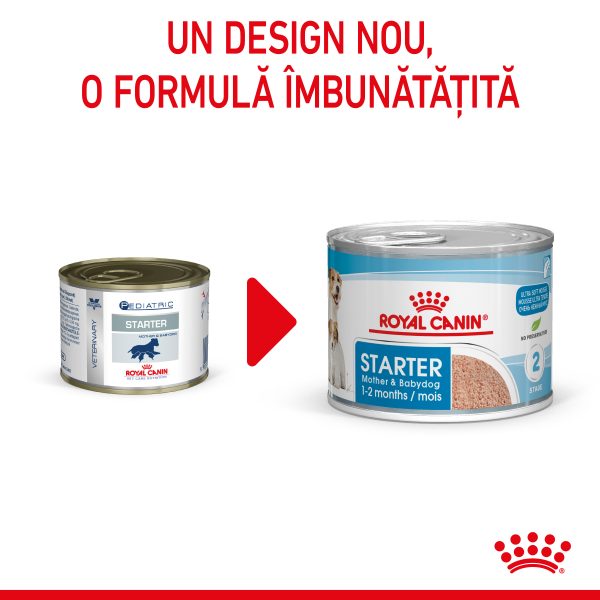 Royal Canin Starter Mousse, mama si puiul, hrana umeda caine (textura spumoasa), 195 g