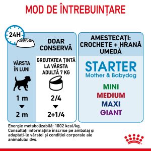 Royal Canin Starter Mousse, mama si puiul, hrana umeda caine (textura spumoasa), 195 g