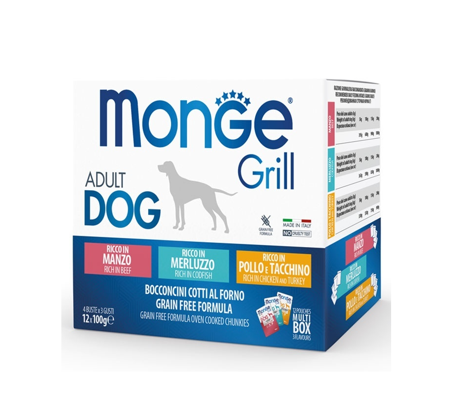 Multipack Monge Grill Chunkies Hrana umeda super-premium Vita Cod si Pui 12x100g