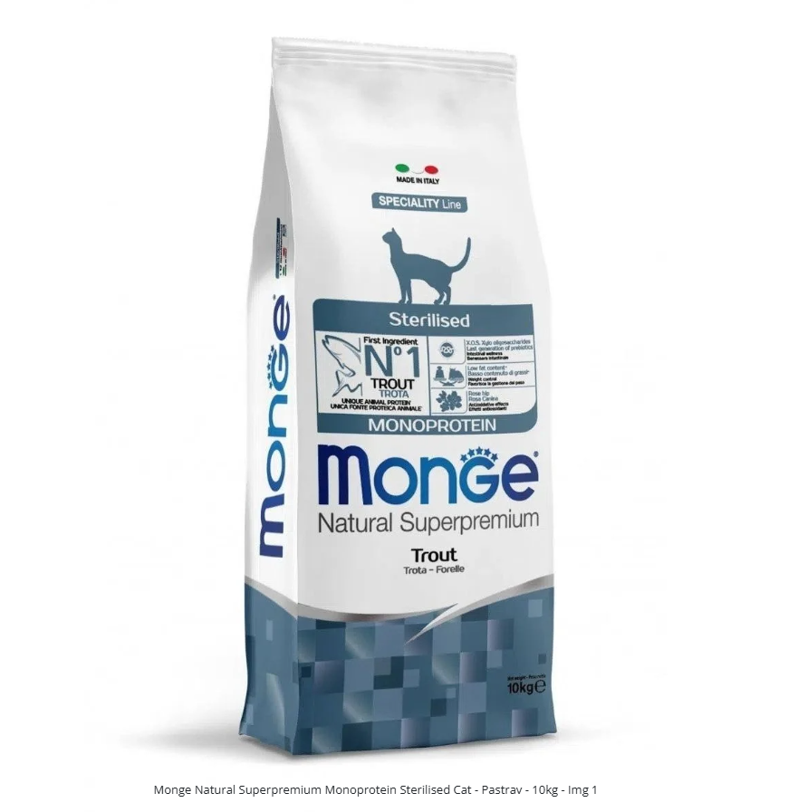 Monge Natural Superpremium Monoprotein Sterilised Cat Pastrav 10kg Monge Natural Superpremium Monoprotein Sterilised Cat Pastrav 10kg