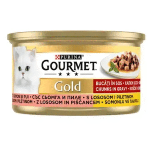 GOURMET®GOLD cu Somon și Pui Bucăți în Sos hrană umedă pentru pisici 85g