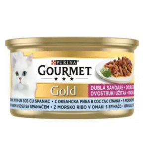 GOURMET®GOLD Dublă Savoare cu Pește Oceanic și Spanac în Sos hrană umedă pentru pisici 85g