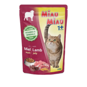 Hrana umeda pentru pisici Miau Miau cu miel in aspic 100 gr